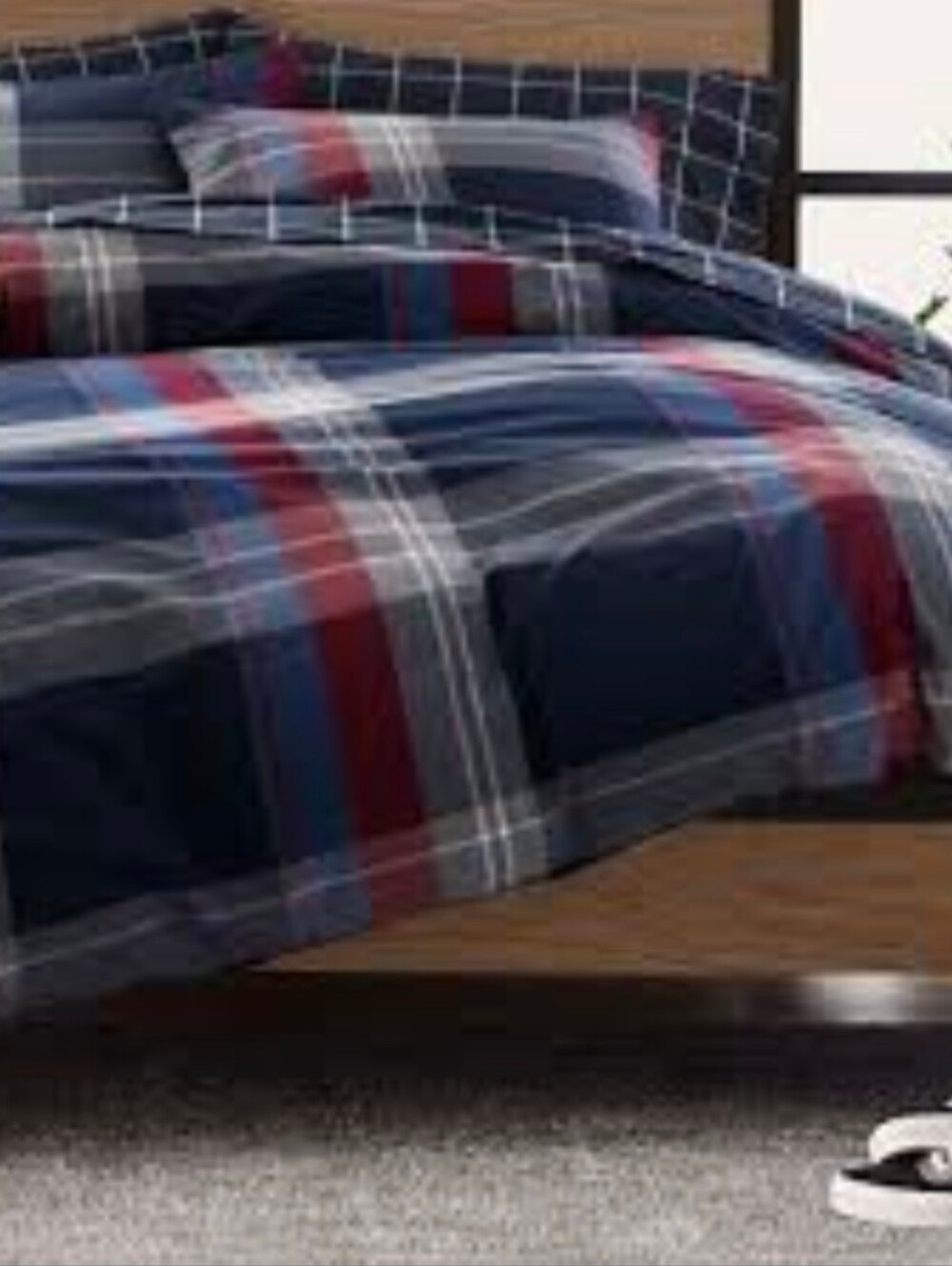 Pottery Barn Teen Walker Full/Queen Navy, Red & Gray Plaid Duvet Cover NEW